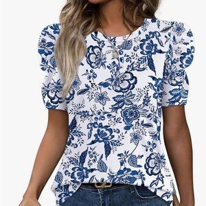 Elegant Blue Floral Women's Blouse